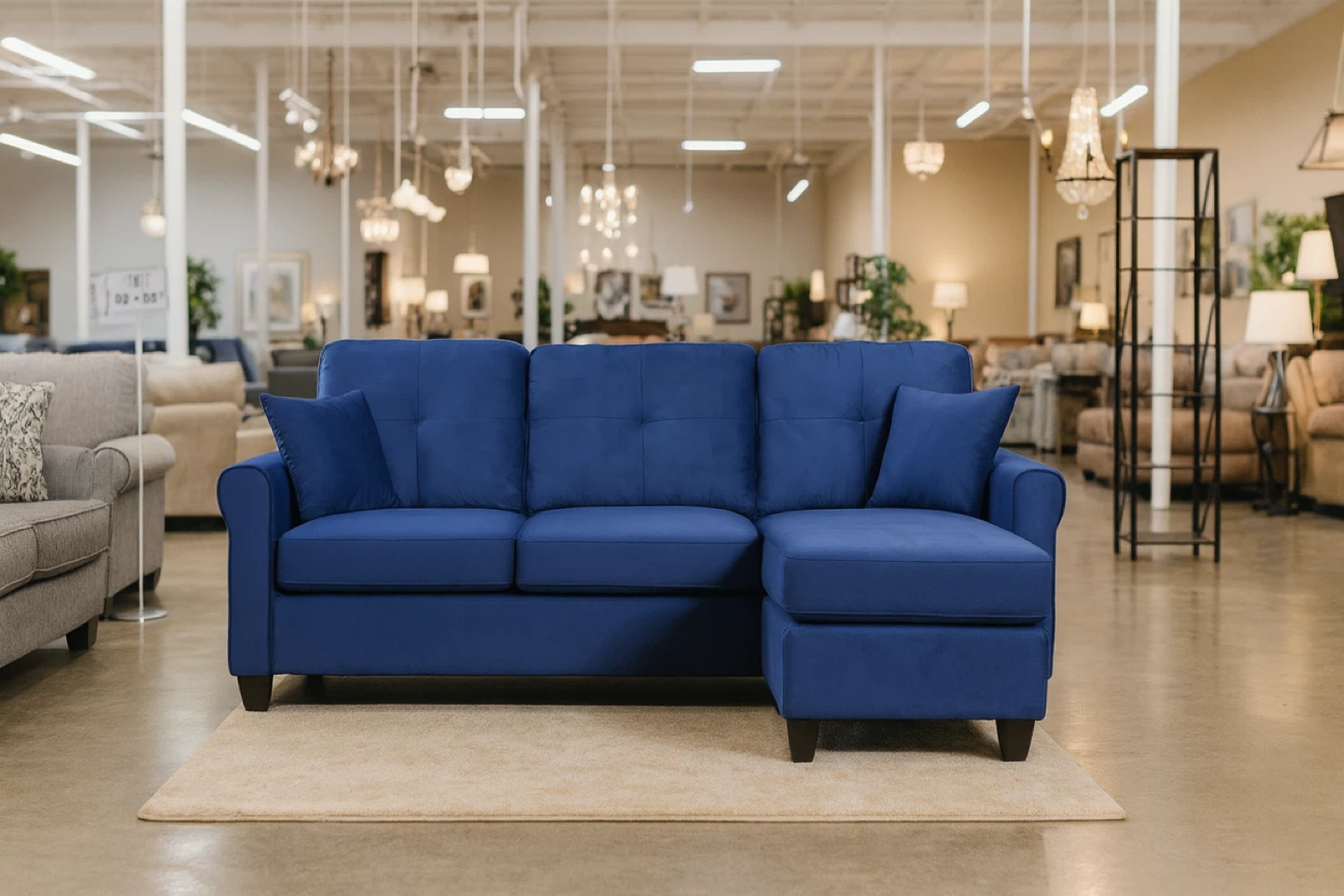 Blue Sectional Sofa with Chaise Lounge