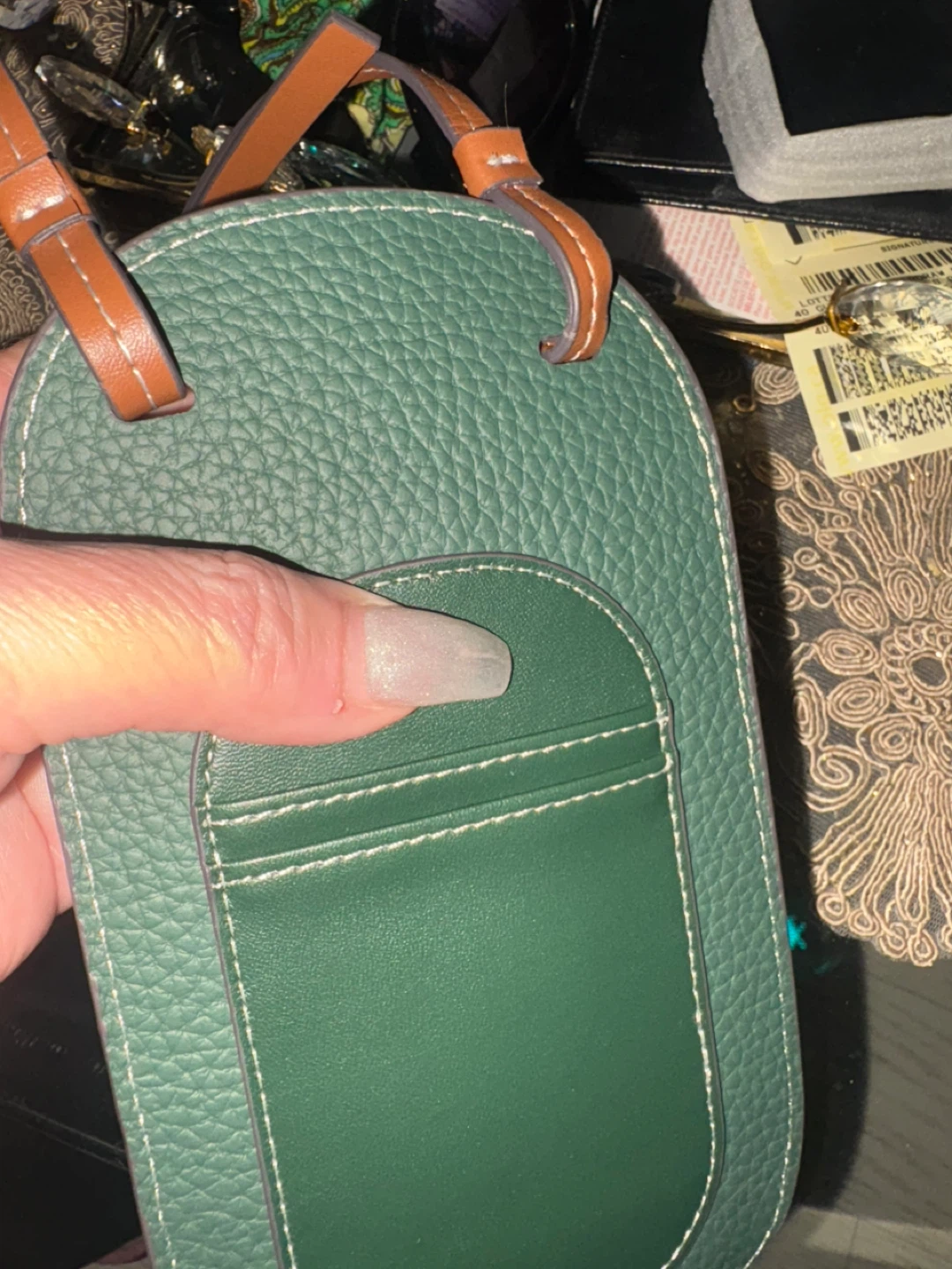 Hermes Green Leather Phone Bag with Strap - photo 2