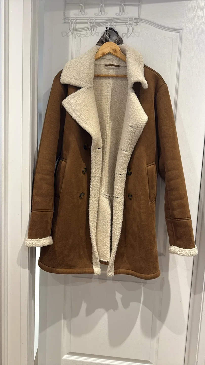 LE31 Simons Brown Sherpa-Lined Coat Size 40