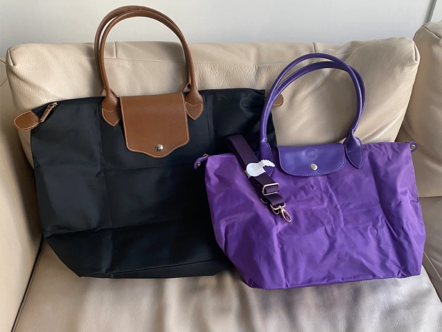 " Longchamp like "Tote Bags - Black & Purple