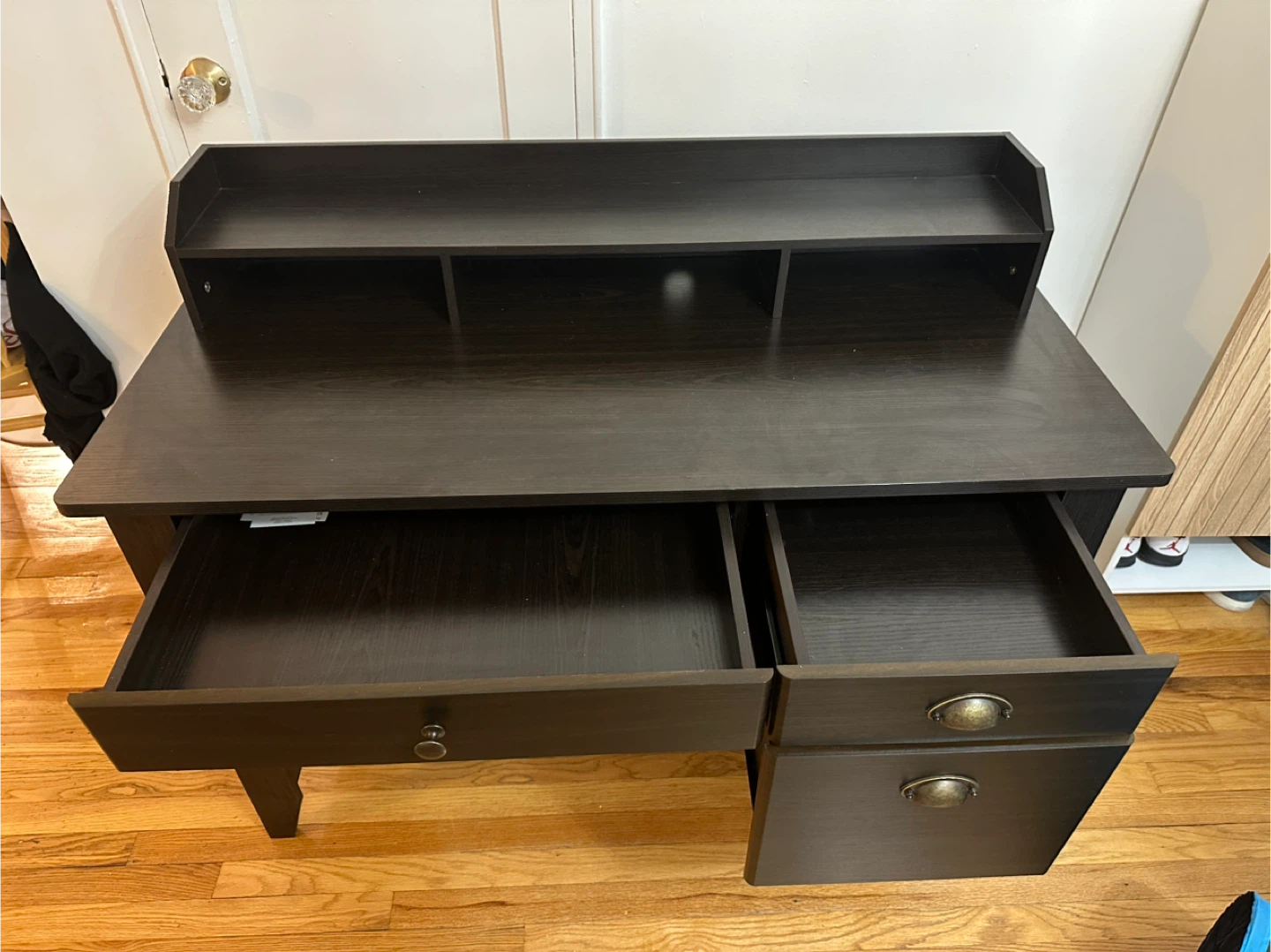 Black Wood Desk w/ outlets & storage - photo 2