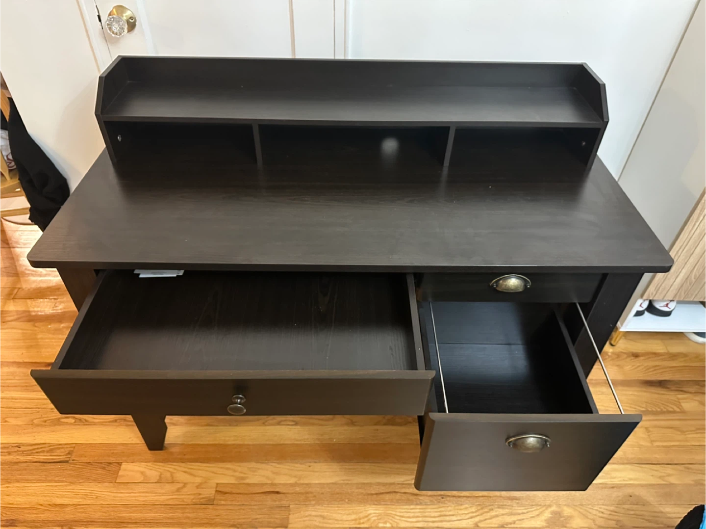 Black Wood Desk w/ outlets & storage - photo 3