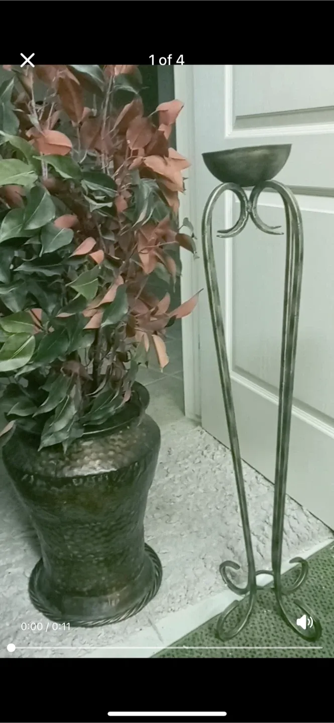 Metal Plant Stand & Decorative Vase