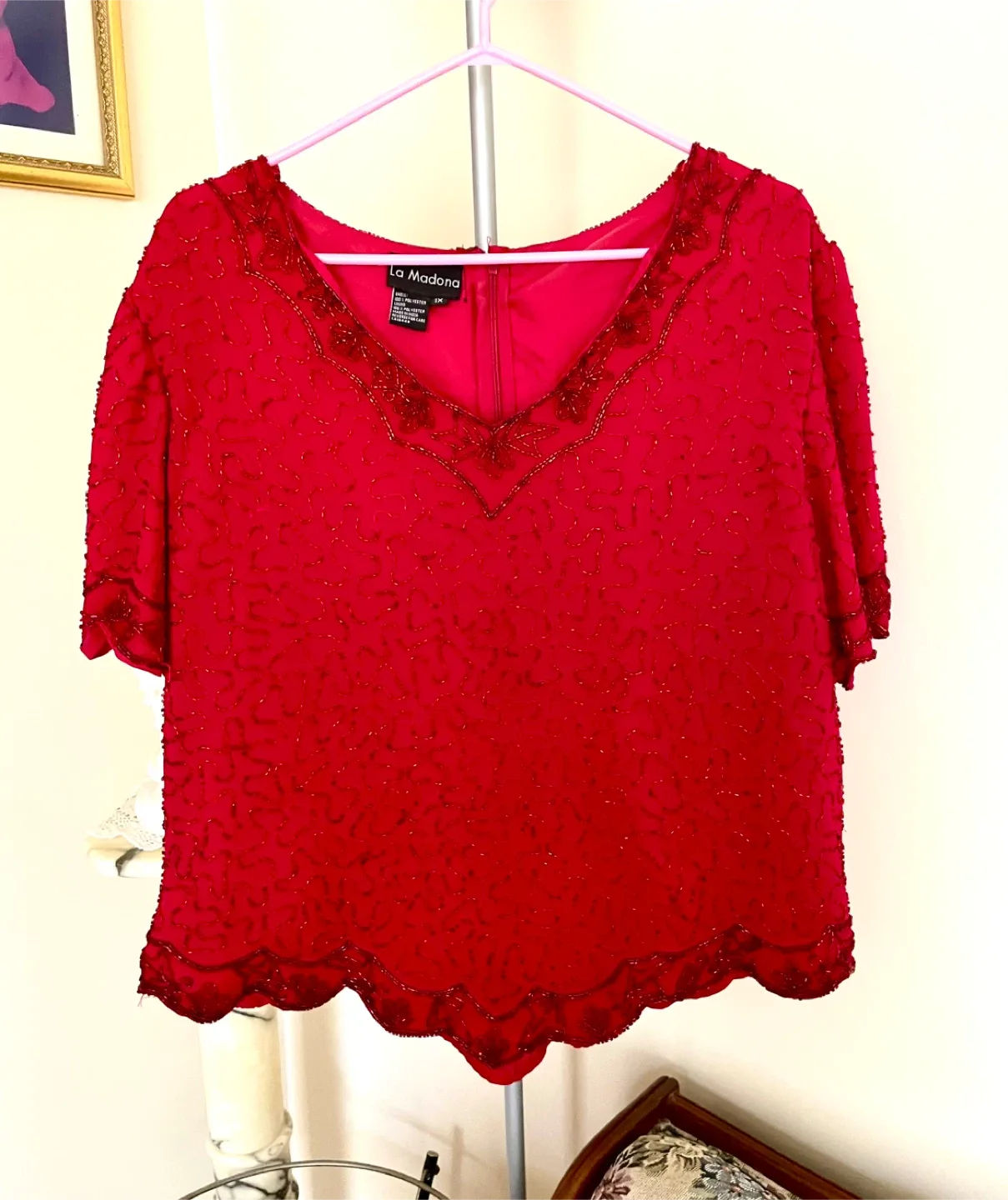 Red Beaded Blouse - Size 1X 🎁 🌲