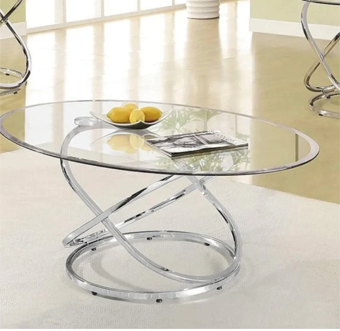 Oval Glass Coffee Table with Chrome Base