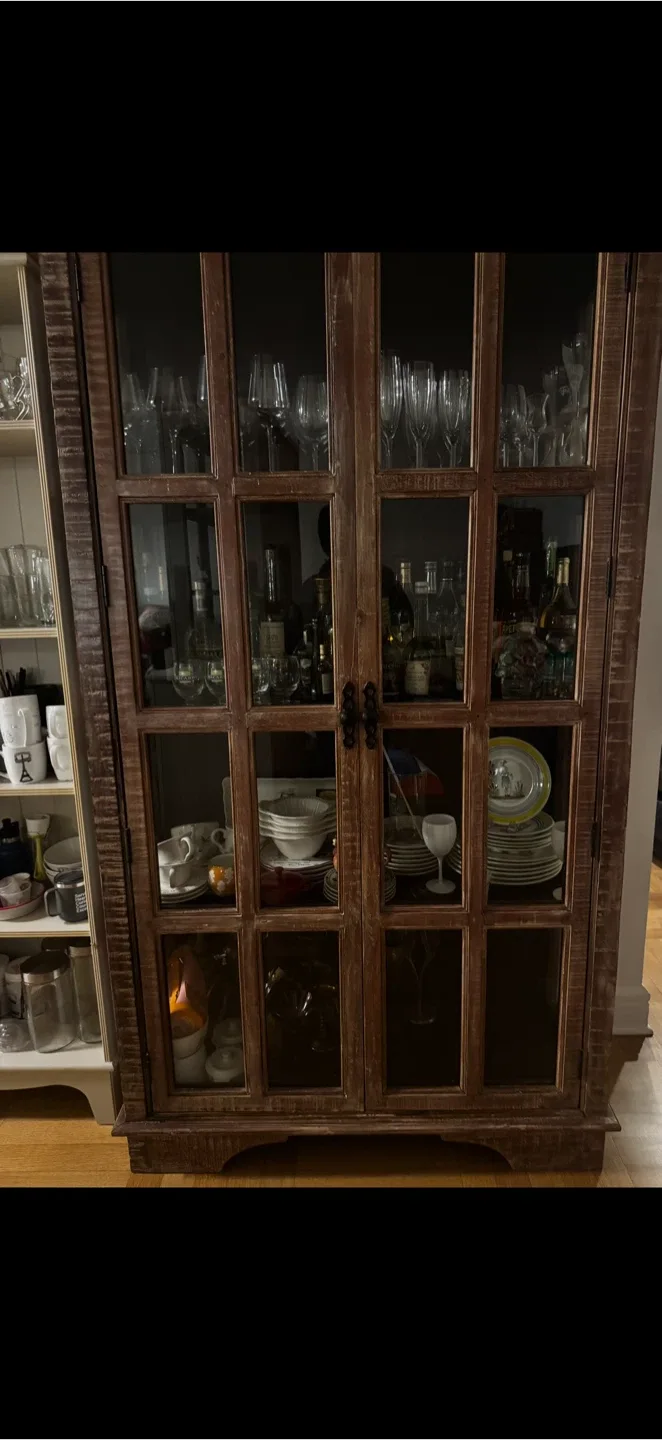 Rustic Wood & Glass Display Cabinet