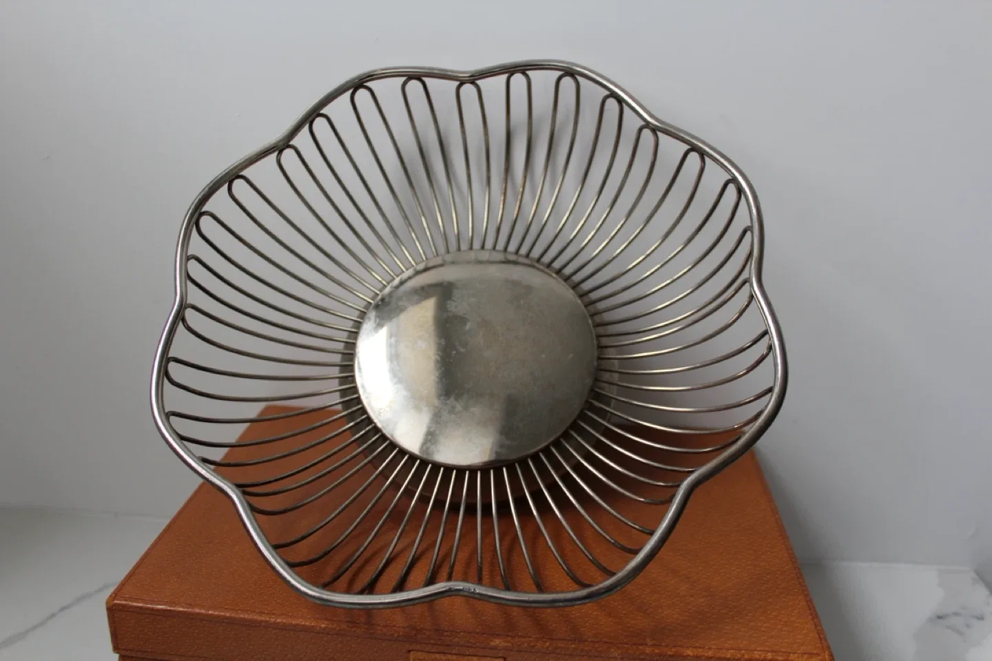 Vintage Silver Metal Wire Fruit Bowl