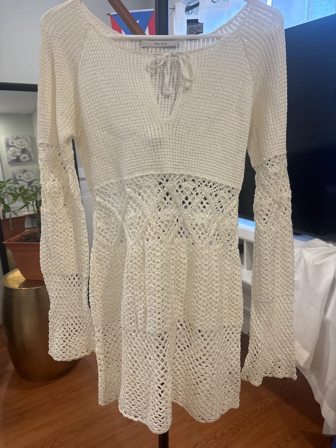 New York & Company White Crochet Dress - Size M