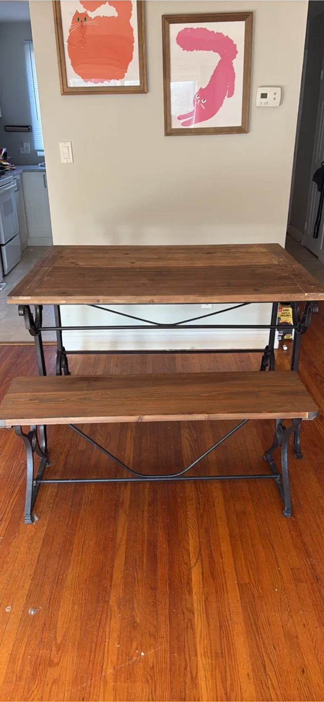 Rustic Wood Dining Table with Bench image indicator(2)