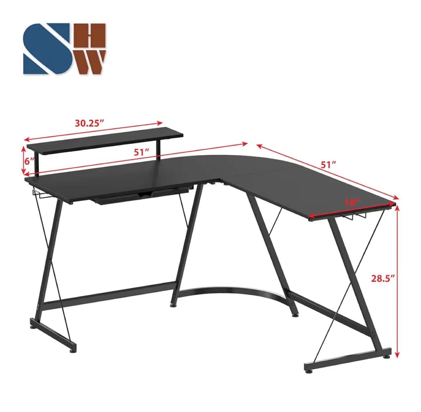 Black L-Shaped Corner Desk