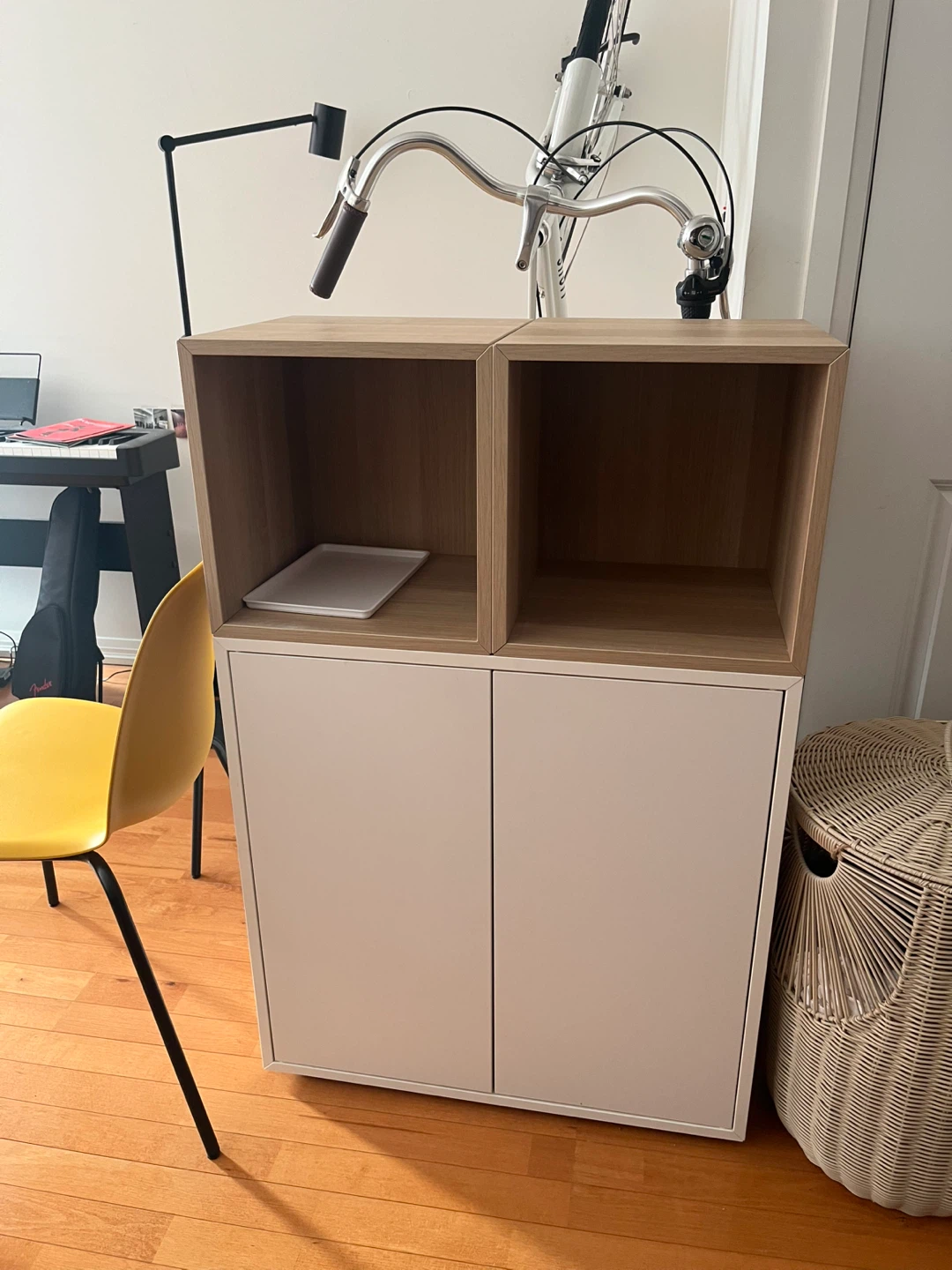 White & Wood Cabinet with Storage