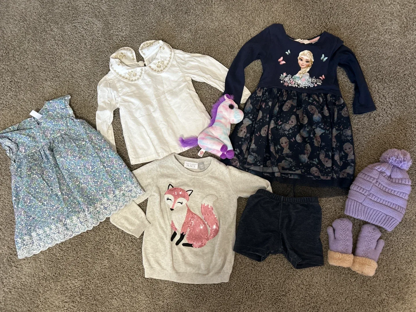 Girls' Clothing Bundle: Dress, Sweater, Shorts, Hat & Mittens