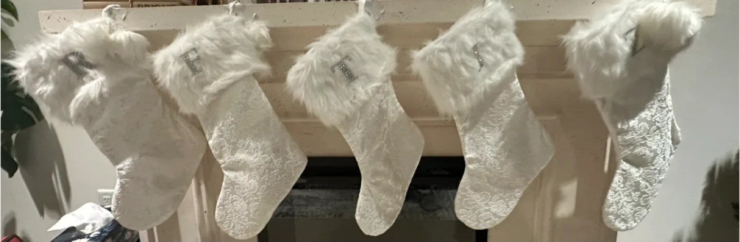 Set of 5 White Christmas Stockings