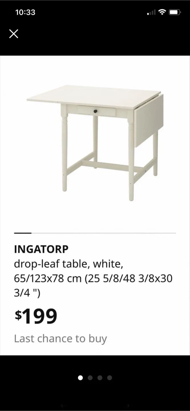 IKEA INGATORP Drop-Leaf Table - White