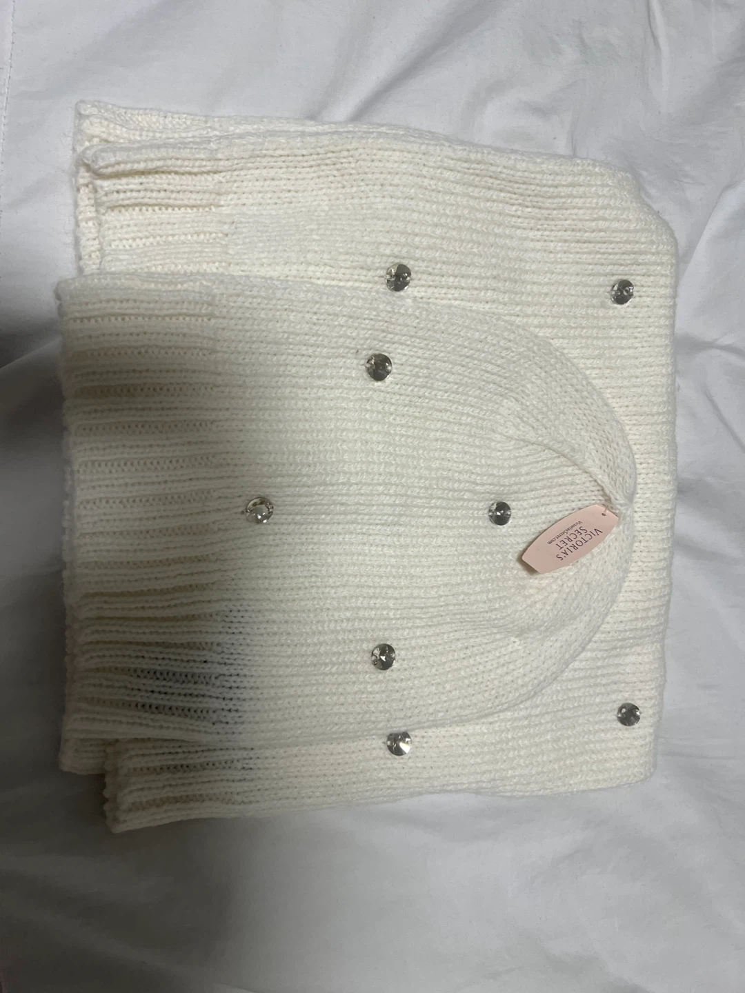 Brand new with tags: Victoria's Secret White Knit Scarf & Hat
