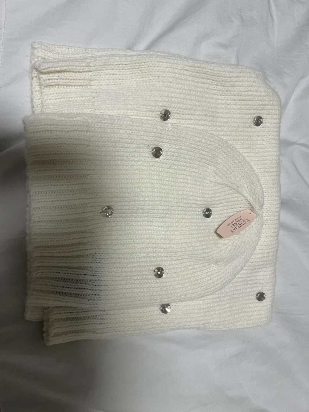 Brand new with tags: Victoria's Secret White Knit Scarf & Hat