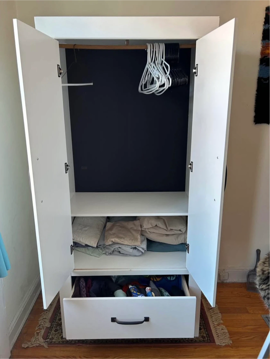 White Wardrobe with Hanging Rack - photo 2