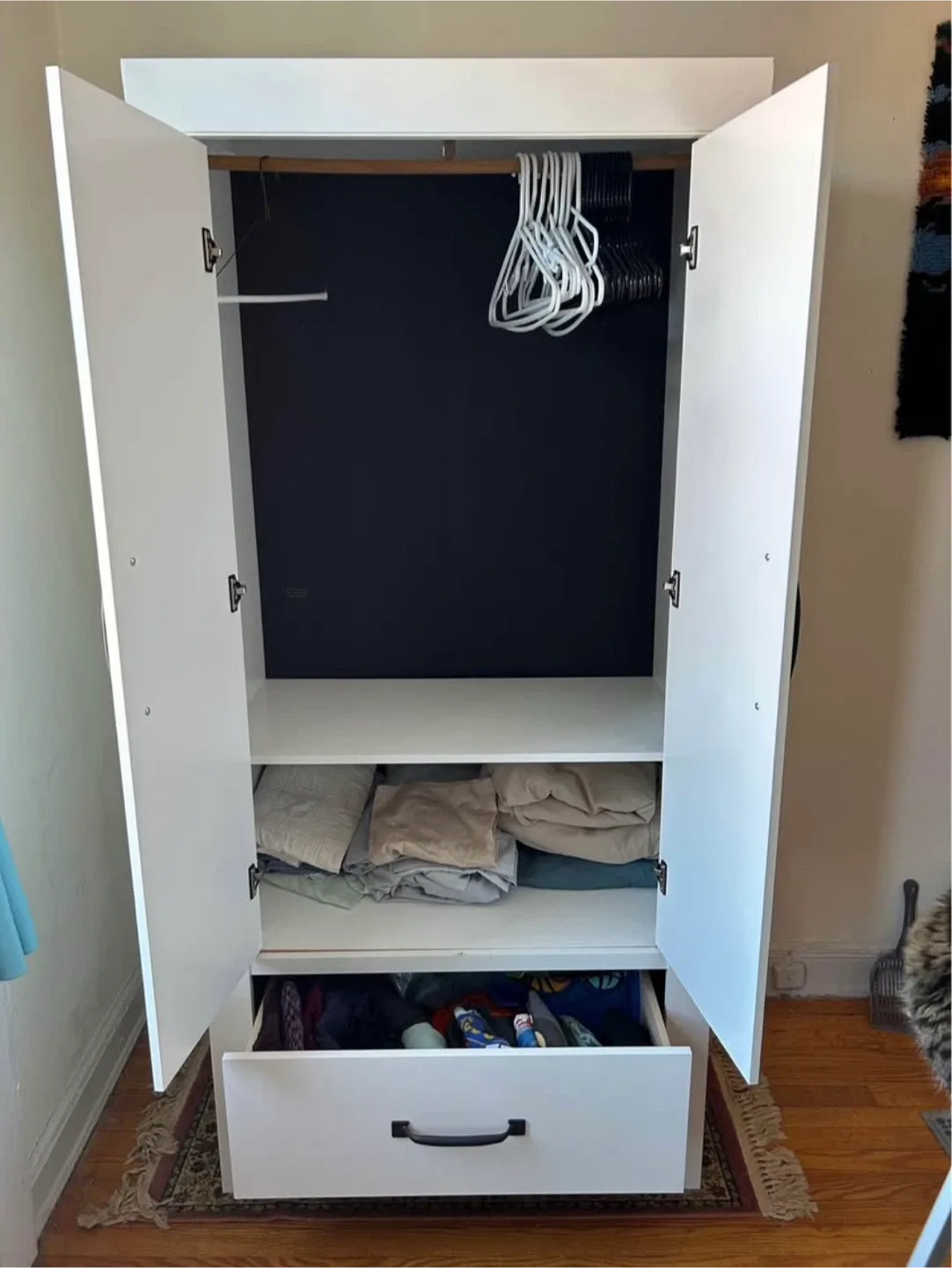 White Wardrobe with Hanging Rack image indicator(2)