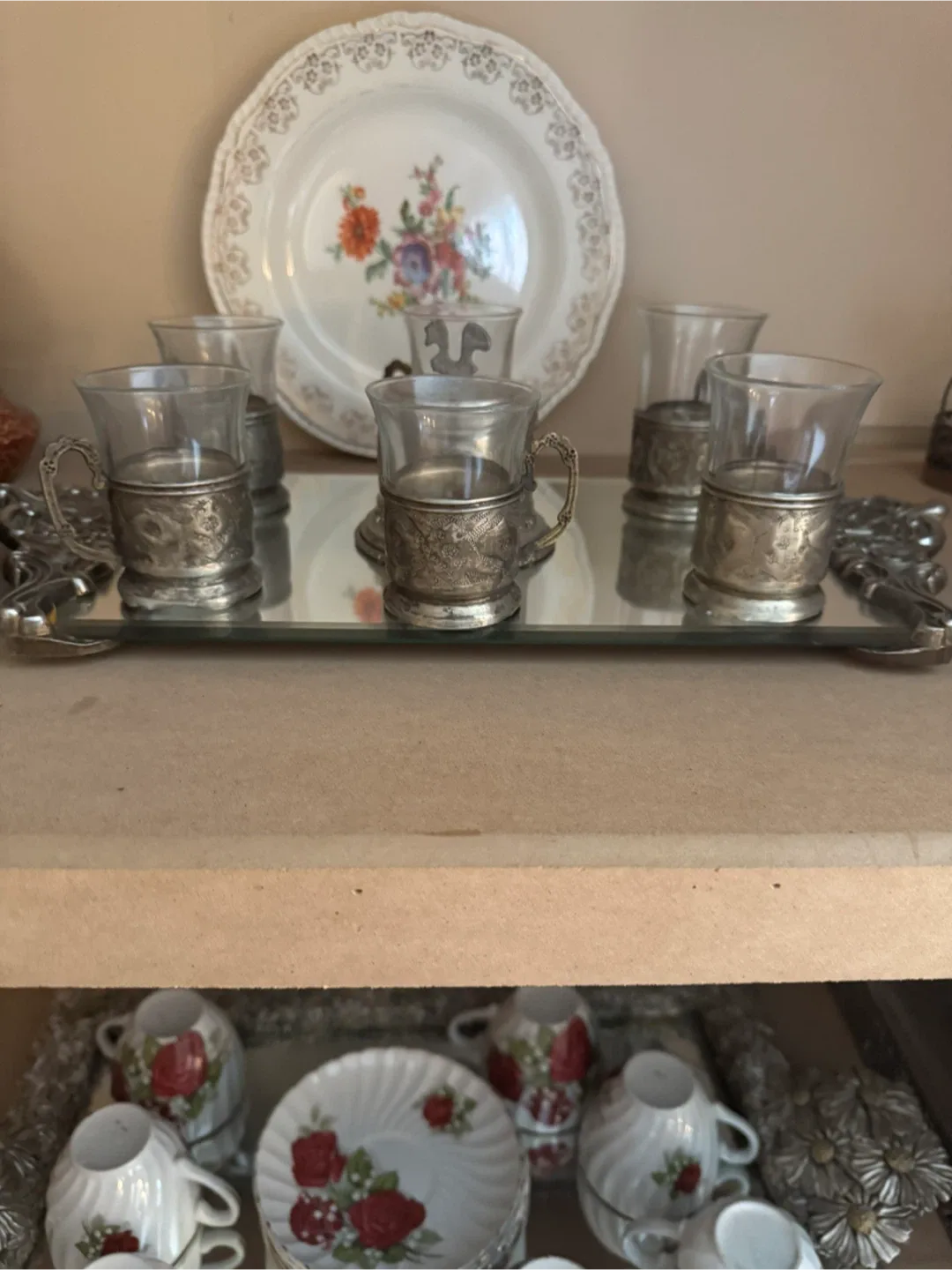 Vintage Tea Set with Silver Holders
