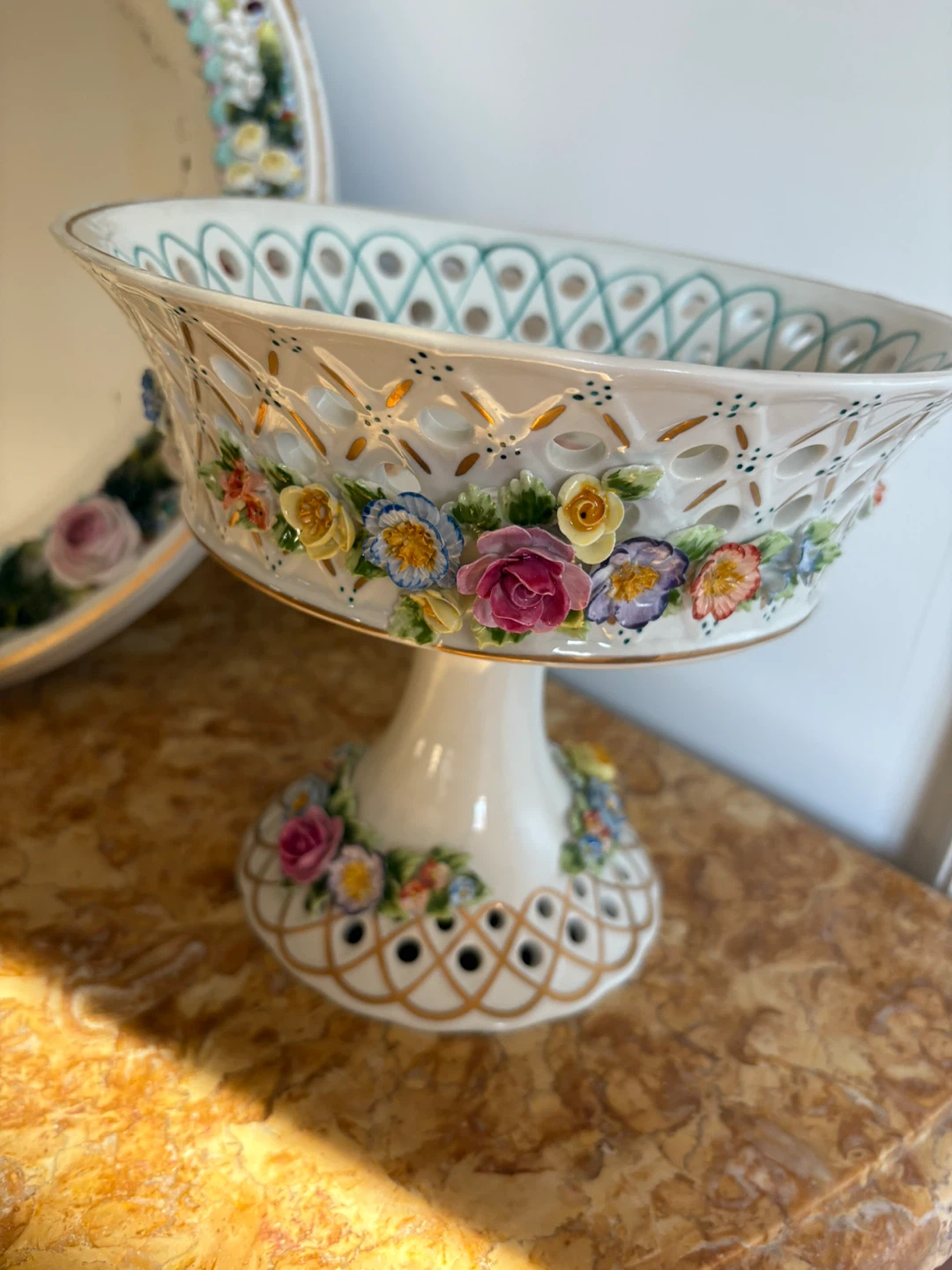 Vintage Floral Porcelain Mirror & Bowl Set - photo 2
