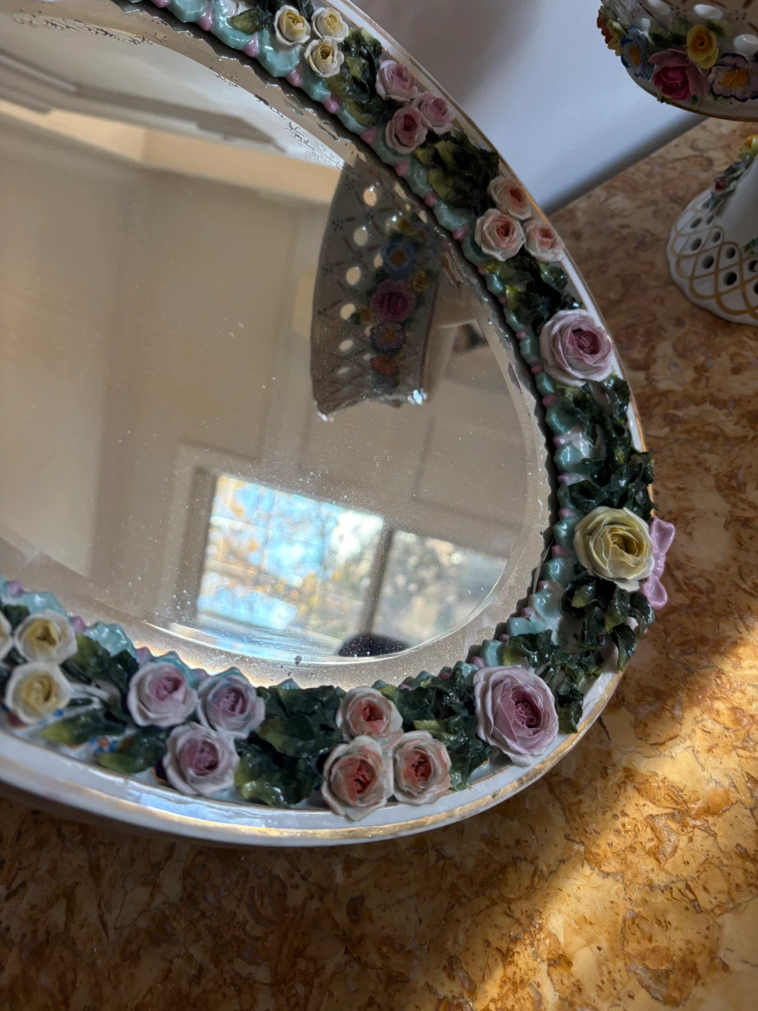 Vintage Floral Porcelain Mirror & Bowl Set - photo 4