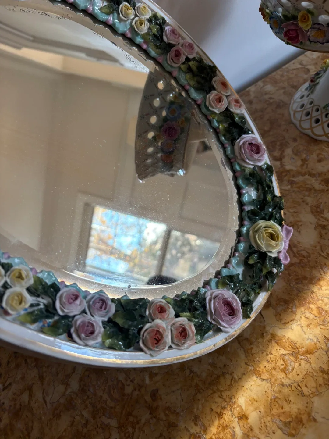 Vintage Floral Porcelain Mirror & Bowl Set image indicator(4)