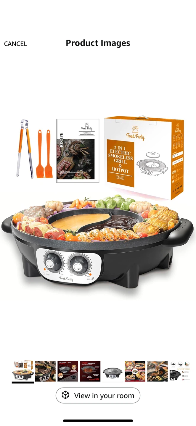 Food Party 2-in-1 Electric Smokeless Grill & Hotpot FPJ201