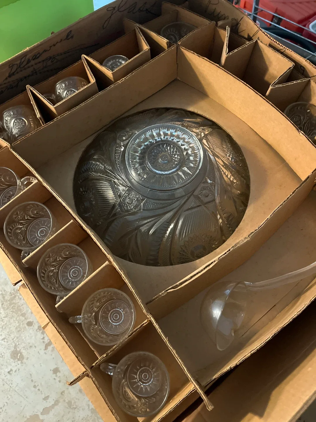 Vintage Punch Bowl Set with Cups and Ladle image indicator(2)