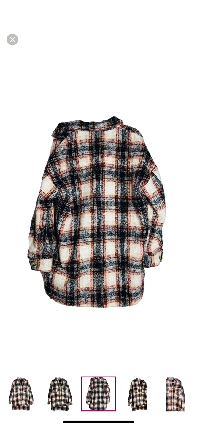 Plaid Navy Blue Red & Beige Button-Up Shacket - photo 3
