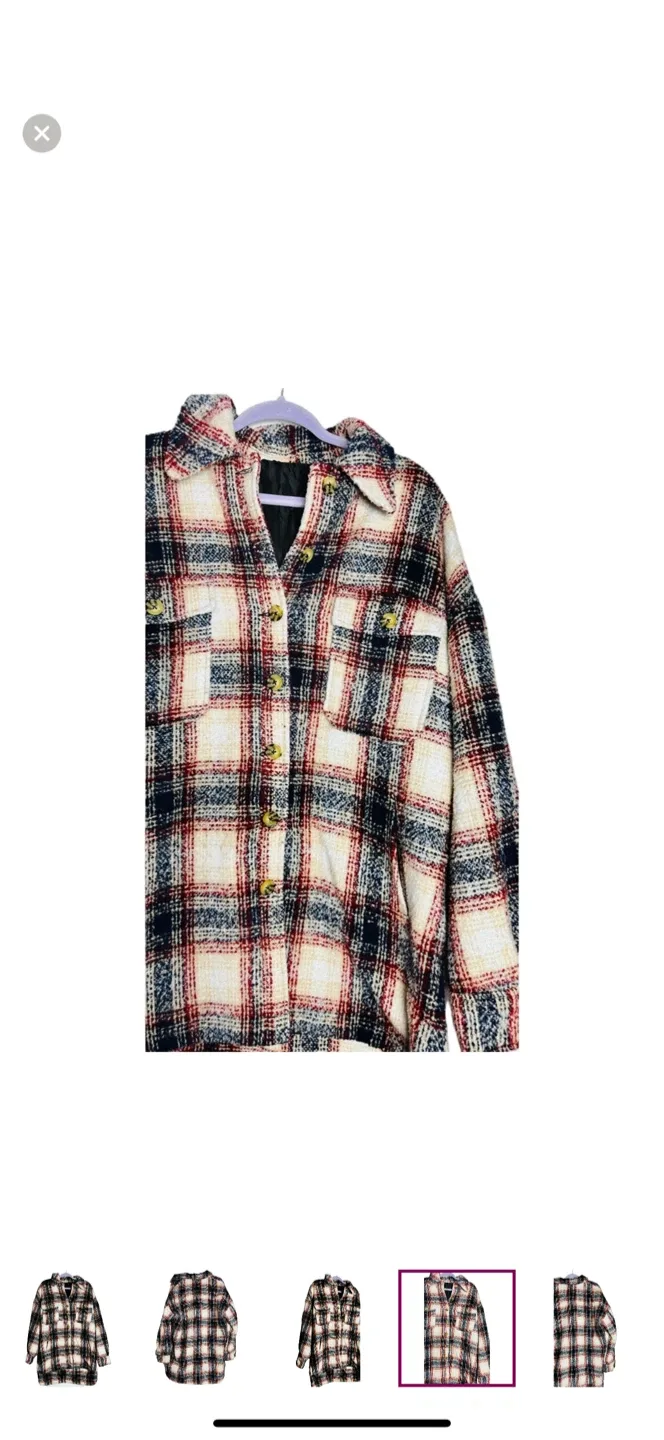 Plaid Navy Blue Red & Beige Button-Up Shacket image indicator(6)