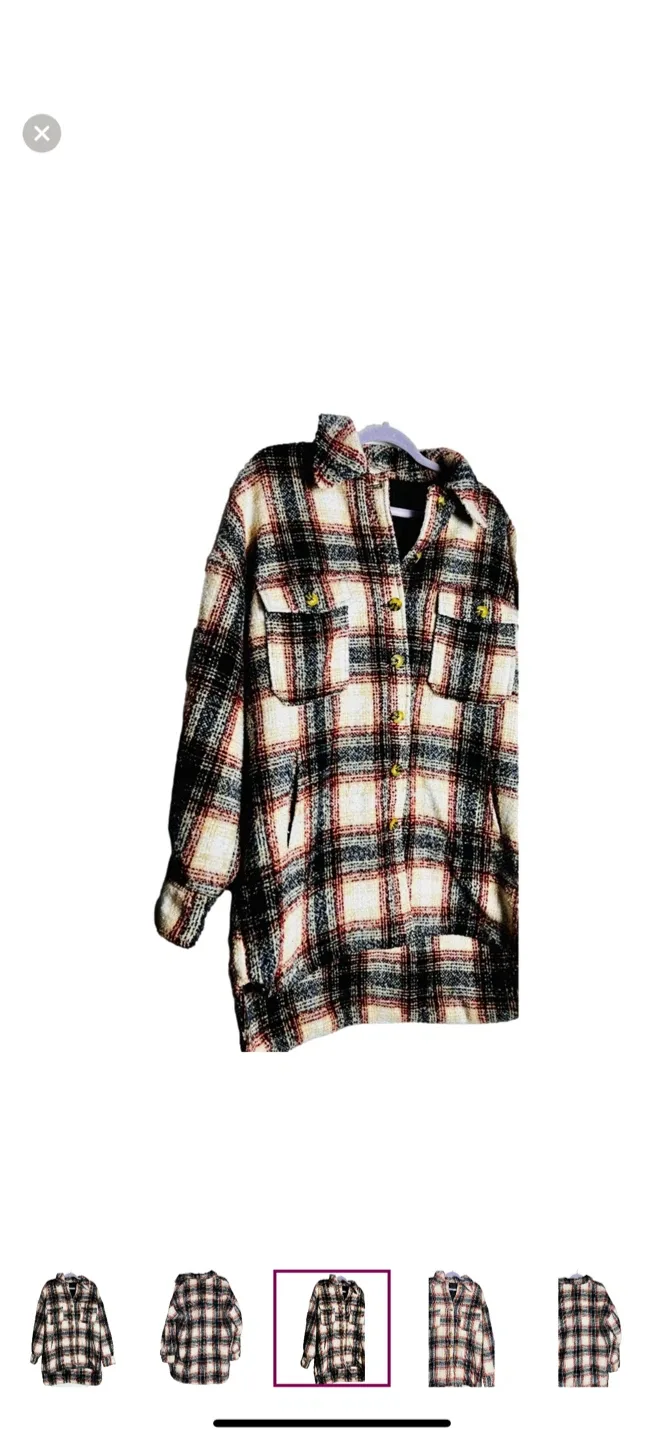 Plaid Navy Blue Red & Beige Button-Up Shacket image indicator(4)