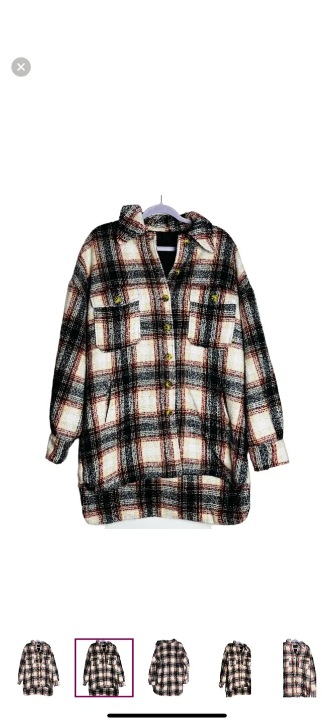 Plaid Navy Blue Red & Beige Button-Up Shacket image indicator(2)