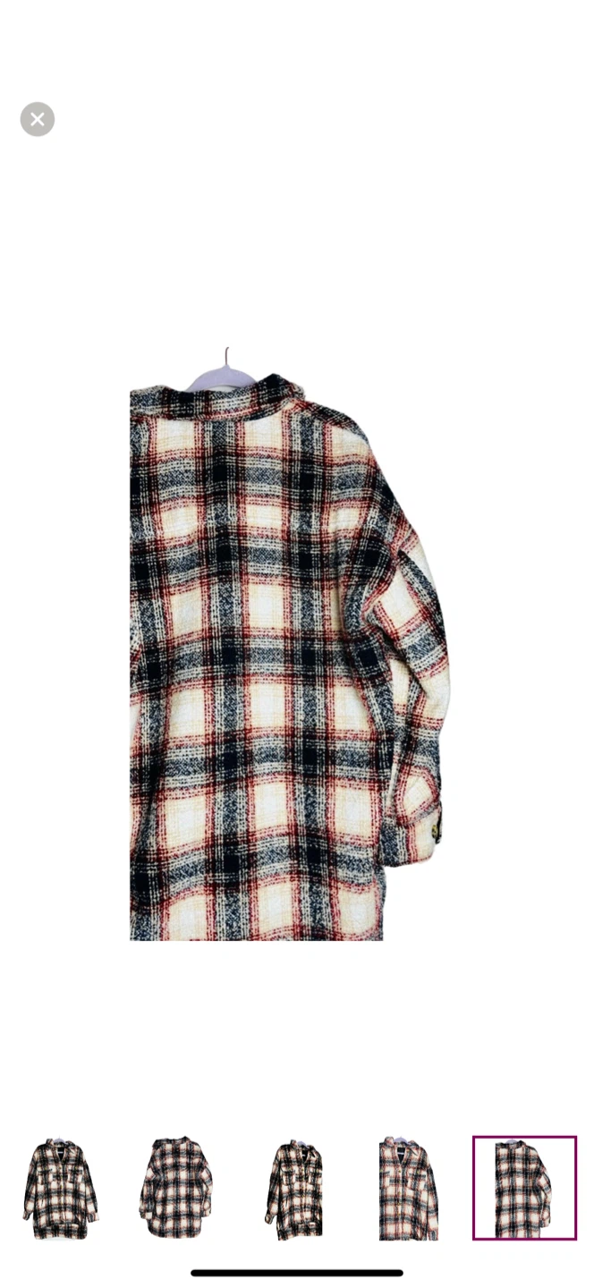 Plaid Navy Blue Red & Beige Button-Up Shacket - photo 5
