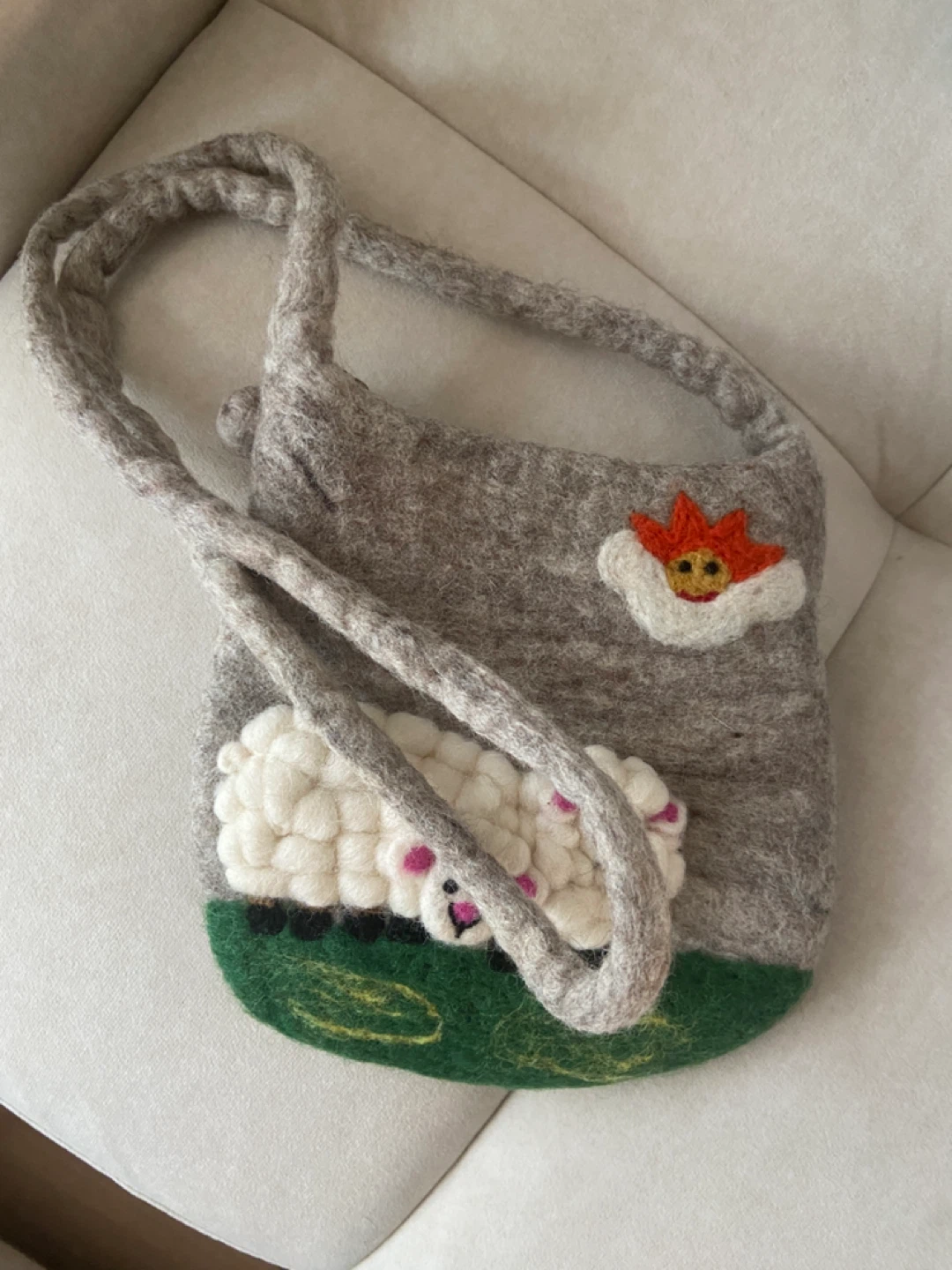 Handmade Wool Shoulder Bag with Sheep Design