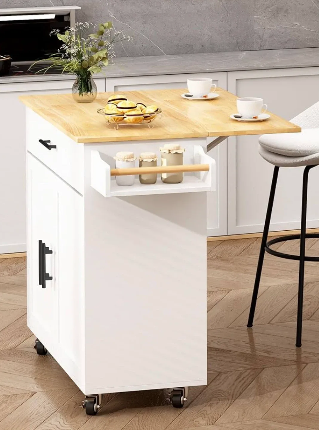 Kitchen Island Cart - White & Wood image indicator(9)
