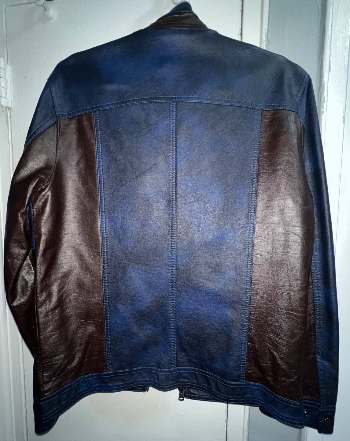 Leather Jacket, Blue & Brown, Size S - photo 2