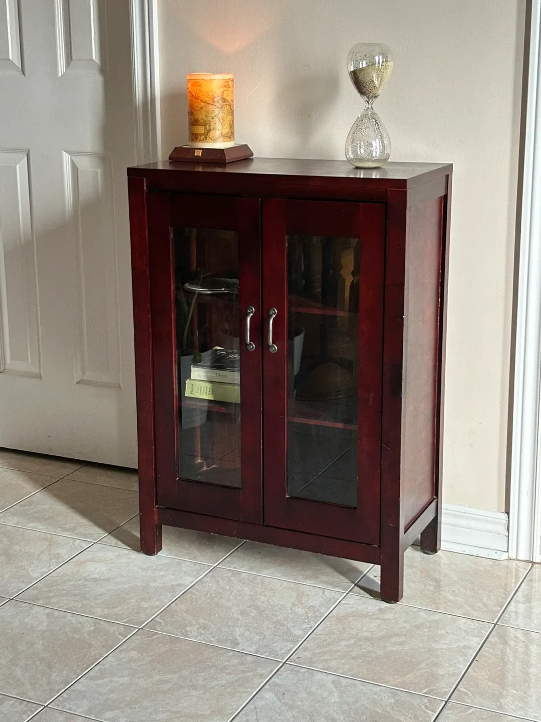 Dark Wood Cabinet with Glass Doors