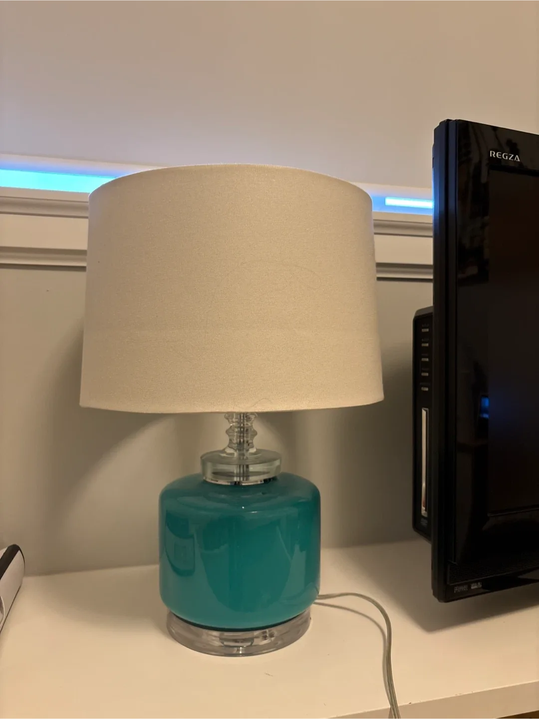 Turquoise Table Lamp with Beige Shade