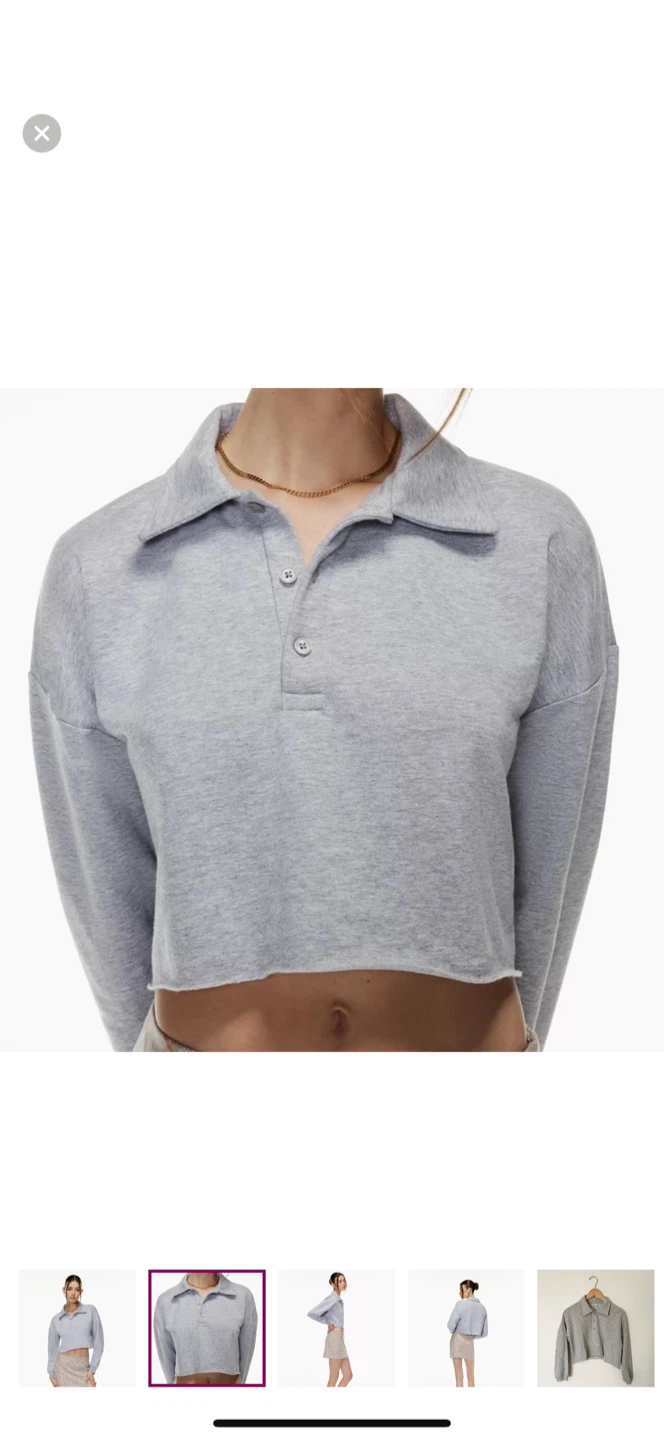 SUNDAY BEST x ARITZIA Cropped Fleece Polo Grey Sweatshirt (XS/S) - photo 2