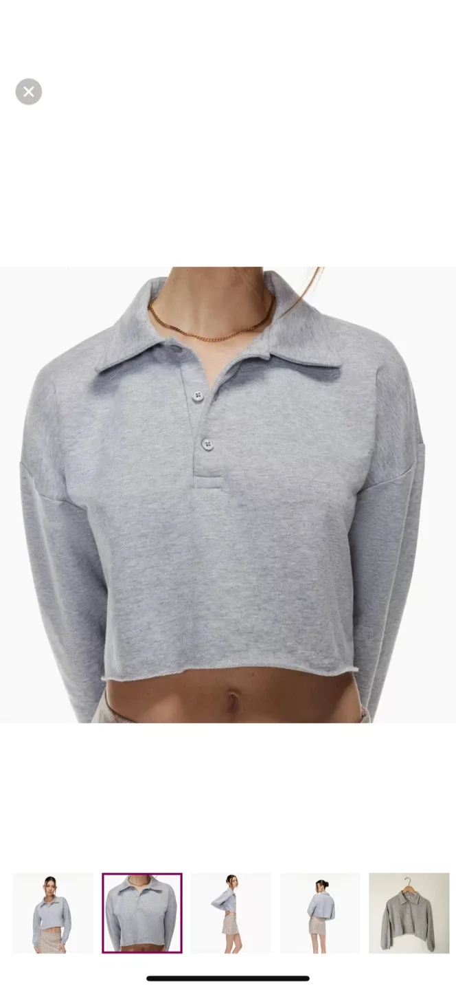 SUNDAY BEST x ARITZIA Cropped Fleece Polo Grey Sweatshirt (XS/S) image indicator(2)