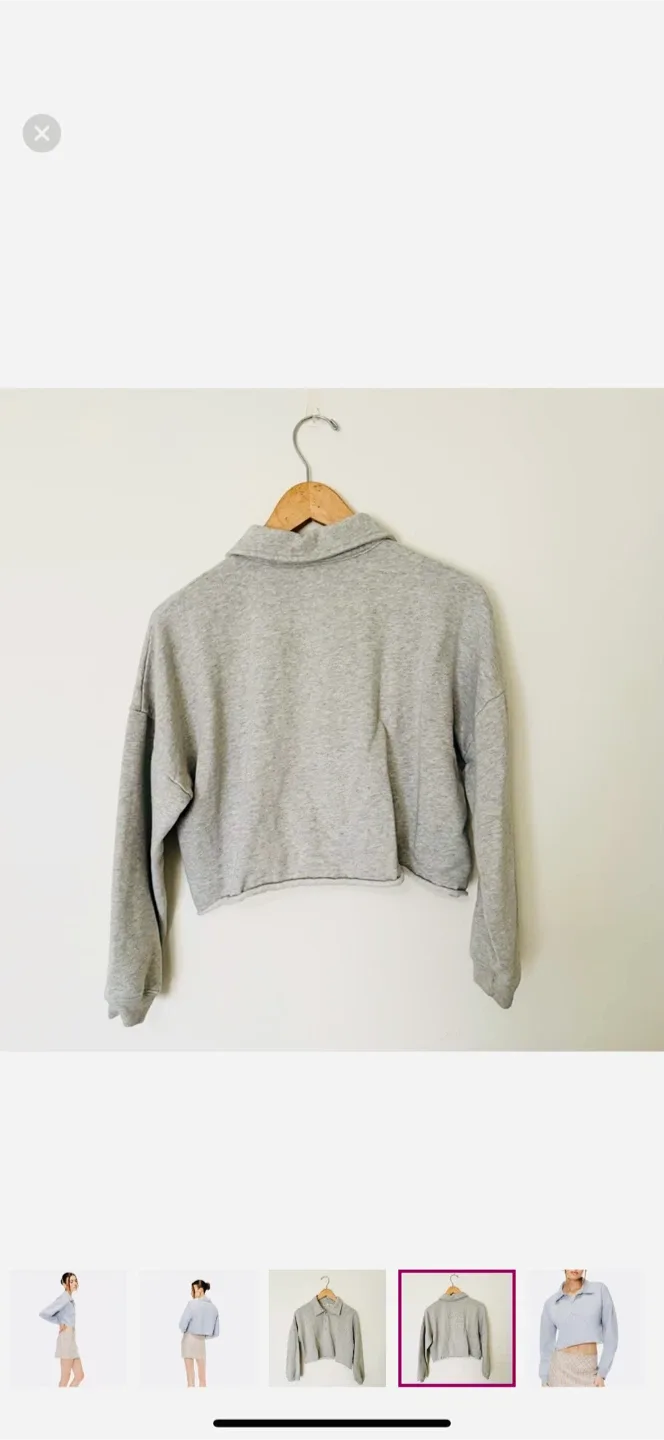 SUNDAY BEST x ARITZIA Cropped Fleece Polo Grey Sweatshirt (XS/S) image indicator(5)
