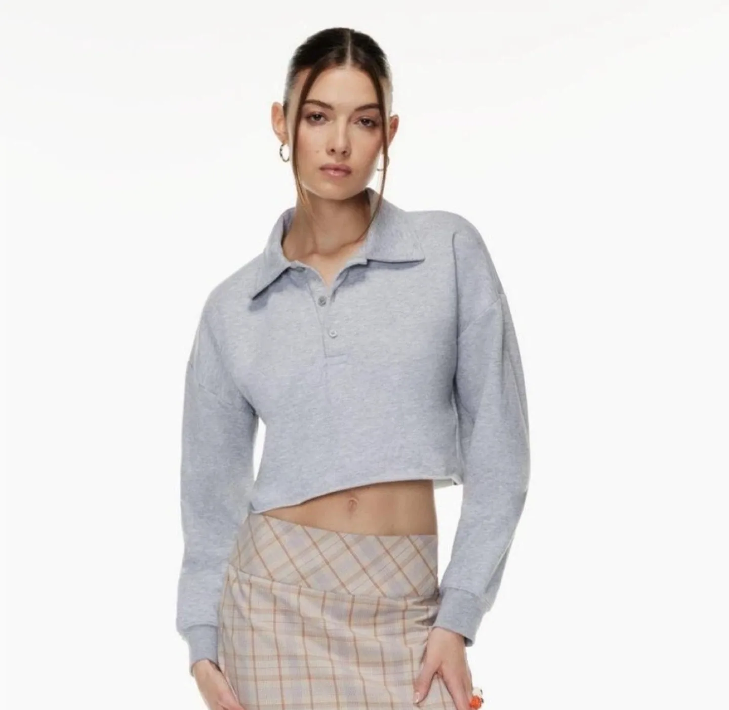 SUNDAY BEST x ARITZIA Cropped Fleece Polo Grey Sweatshirt (XS/S)