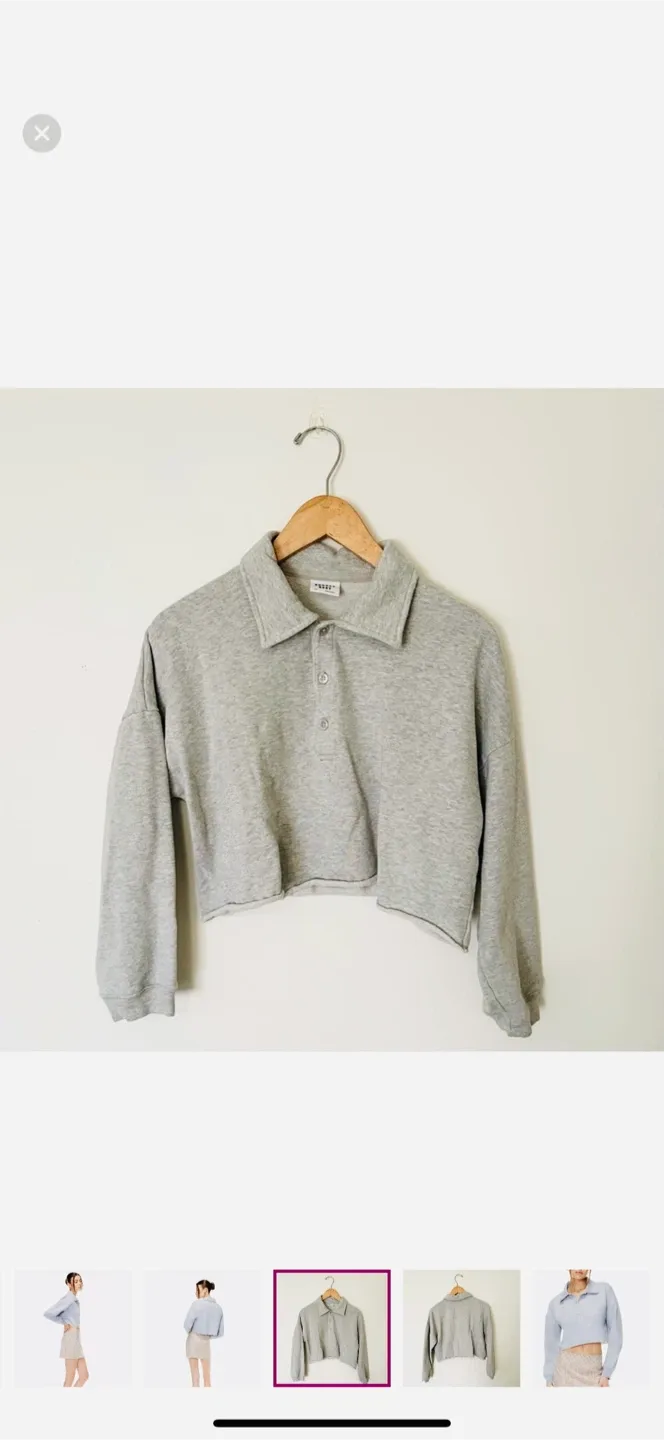 SUNDAY BEST x ARITZIA Cropped Fleece Polo Grey Sweatshirt (XS/S) image indicator(7)