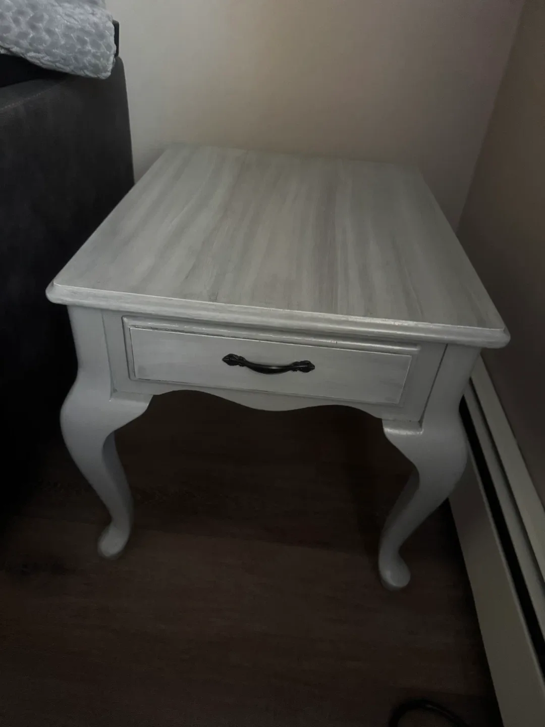 Gray Wooden End Table with Drawer
