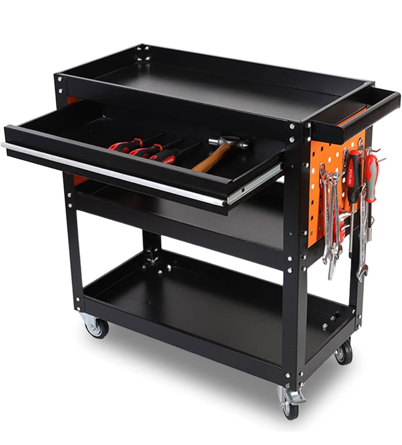 Rolling Tool Cart with Drawer & Pegboard