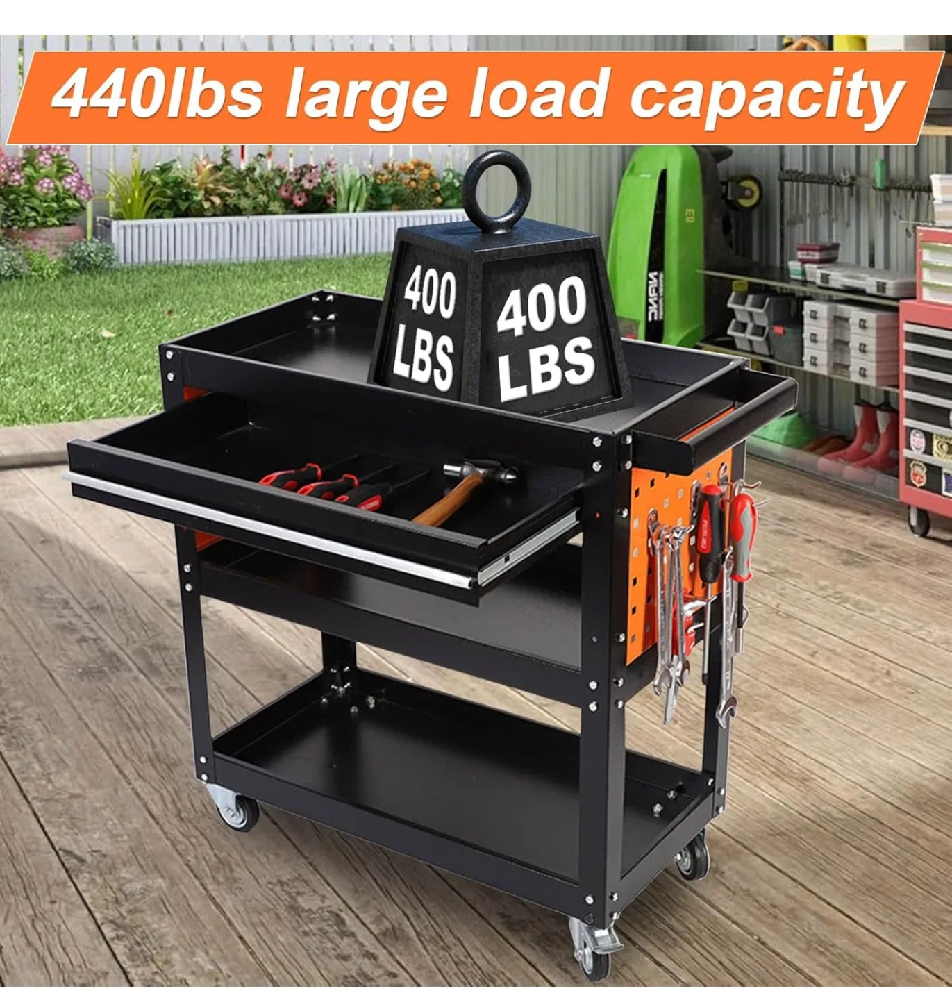 Rolling Tool Cart with Drawer & Pegboard image indicator(6)