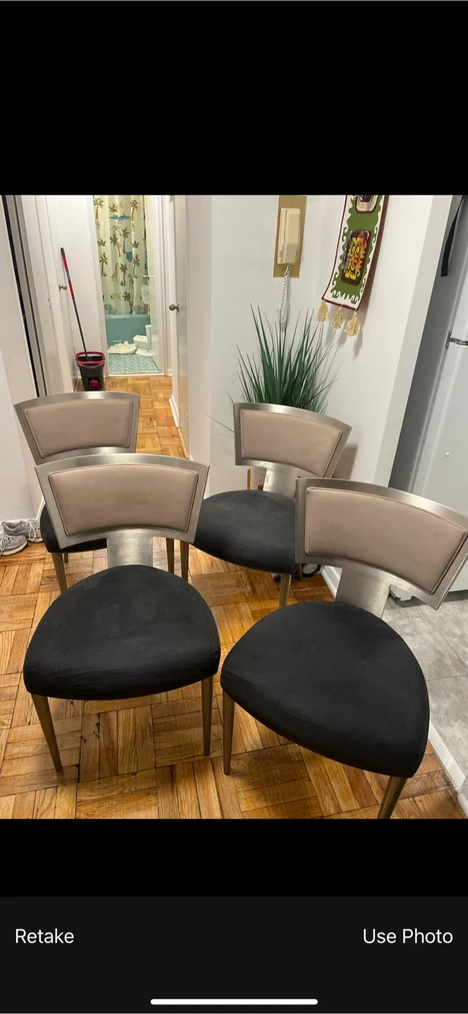 Set of 4 Dining Chairs - Black & Beige