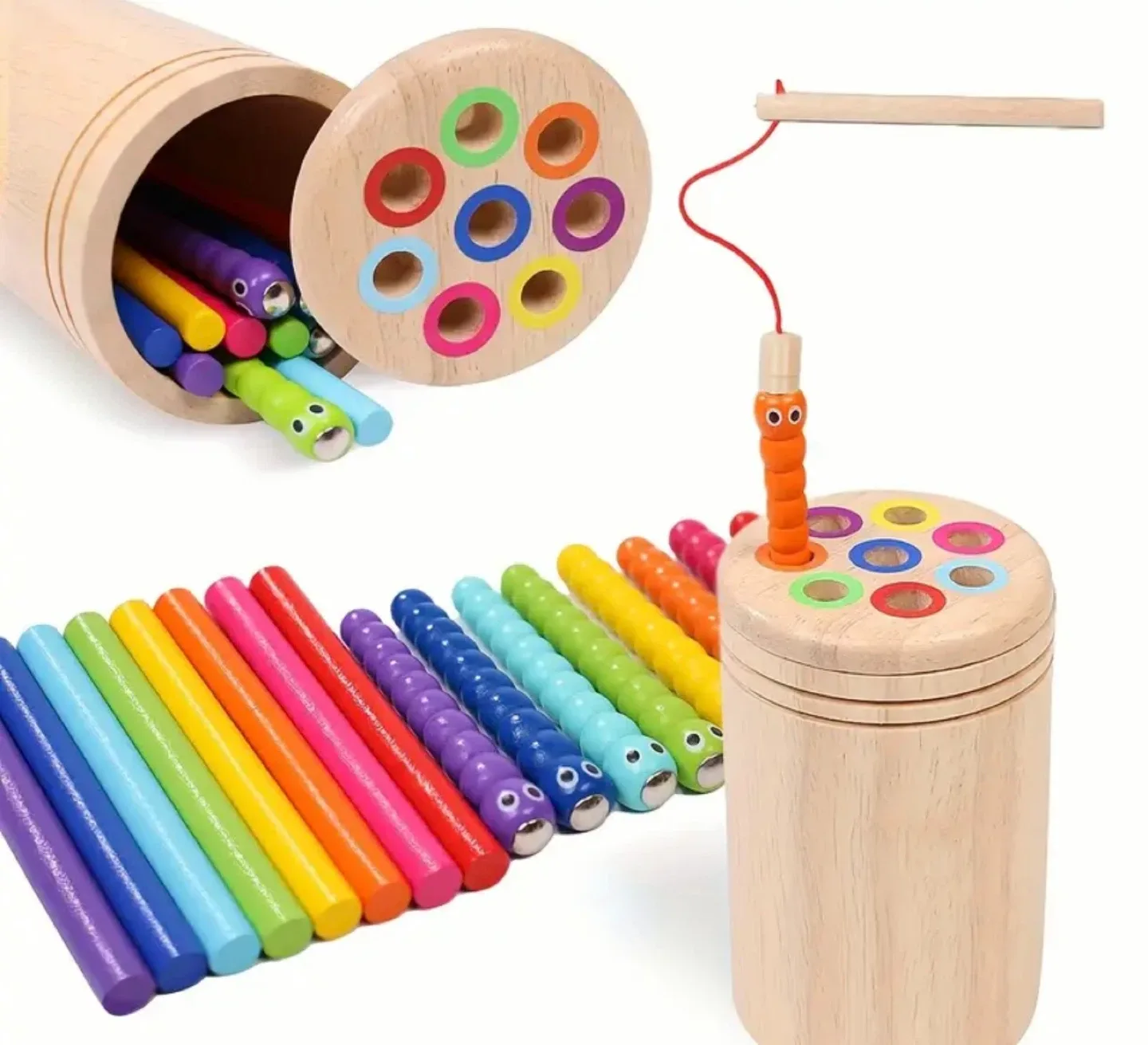 Wooden Magnetic Worm Game Toy