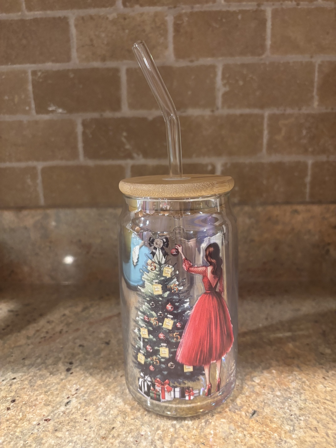 Glass Tumbler with Straw & Bamboo Lid