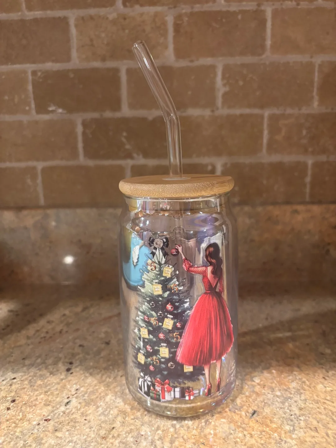 Glass Tumbler with Straw & Bamboo Lid